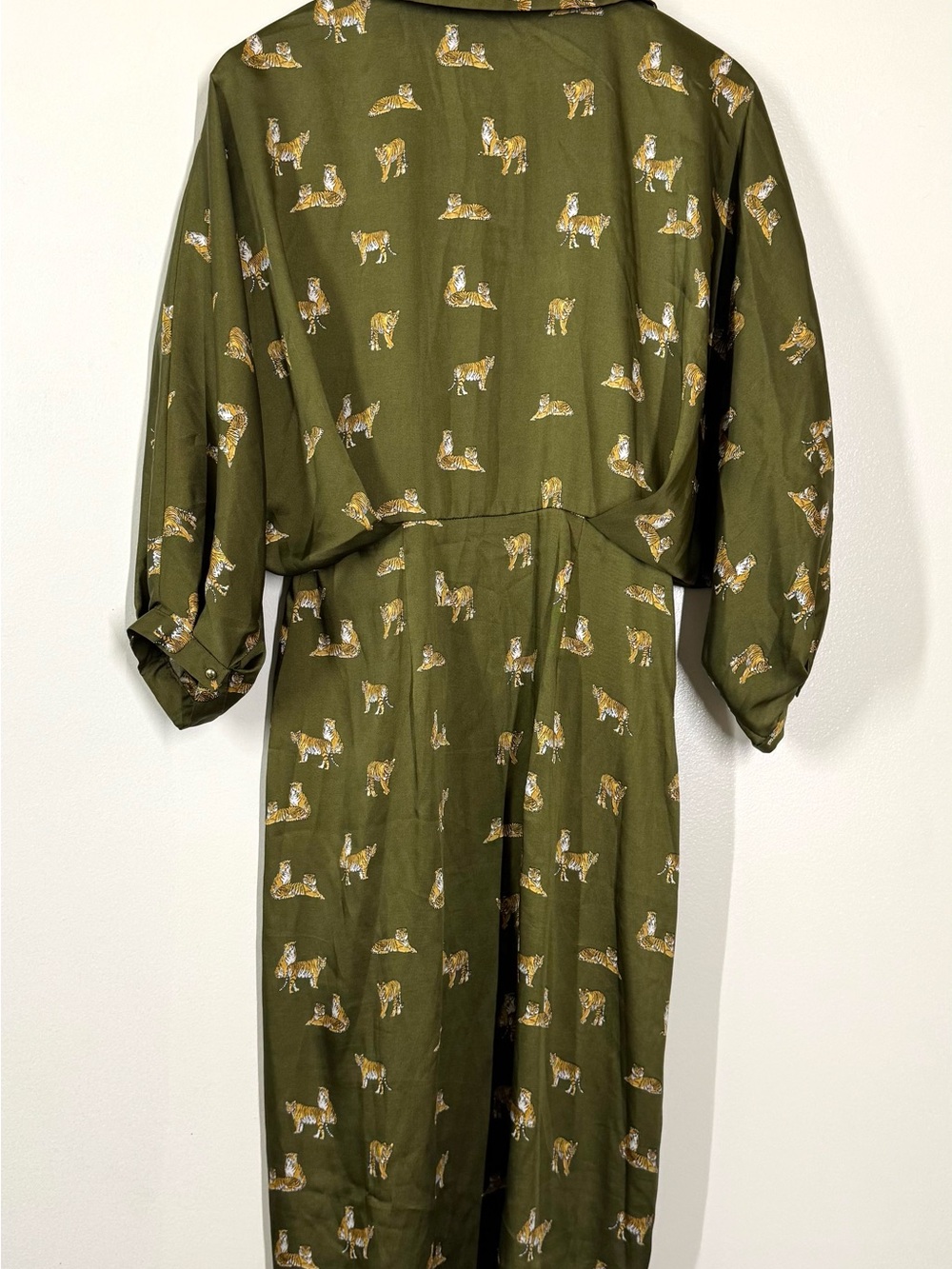 Zara Olive Green Satin Midi Shirt Dress - Picture 6 of 9